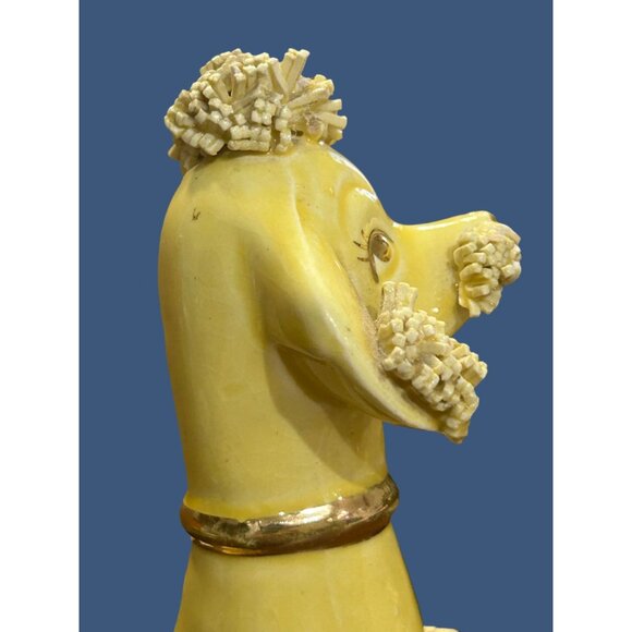 Vintage 1950's Yellow Ceramic Poodle Figurine With Gold Collar - - Picture 4 of 9